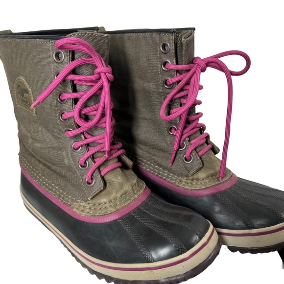 SOREL BOOTS Premium waterproof Winter Snow Olive Fuchsia purple size 8.5 EUC - Picture 8 of 11